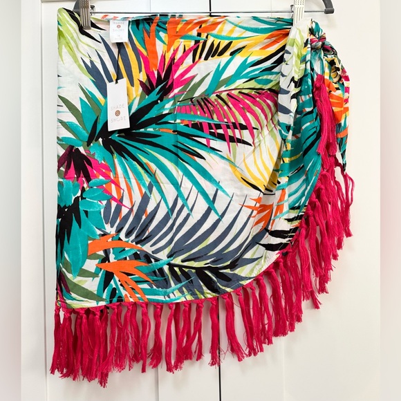 Shade & Shore Other - Vibrant tropical swimsuit sarong coverup with pink fringe NEW!